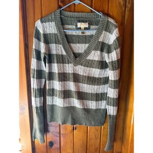 Y2K American Eagle‎ Outfitters Green Stripe Cable Knit V Neck Sweater size L